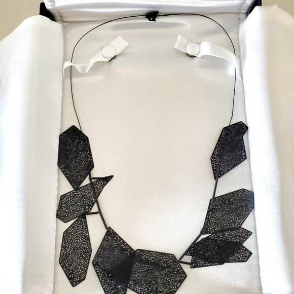 Black Metal Bib Necklace - Perforated Metal - One of a Kind Design - Picture 7 of 7